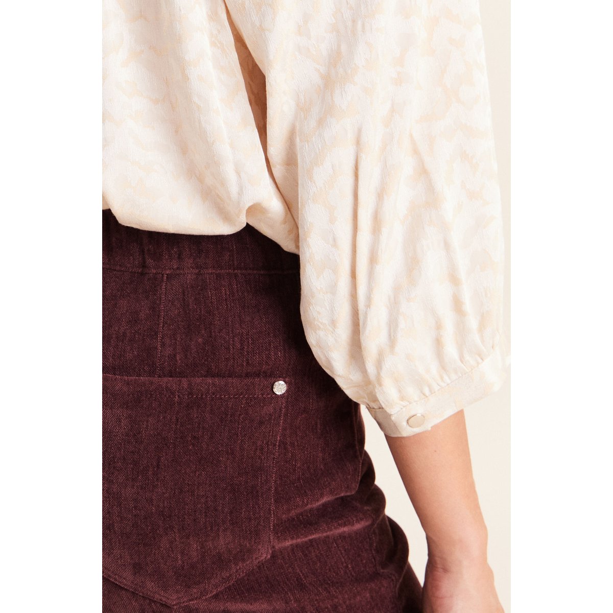 Chemise ample jacquard col v manches 3/4 blanc, BREAL