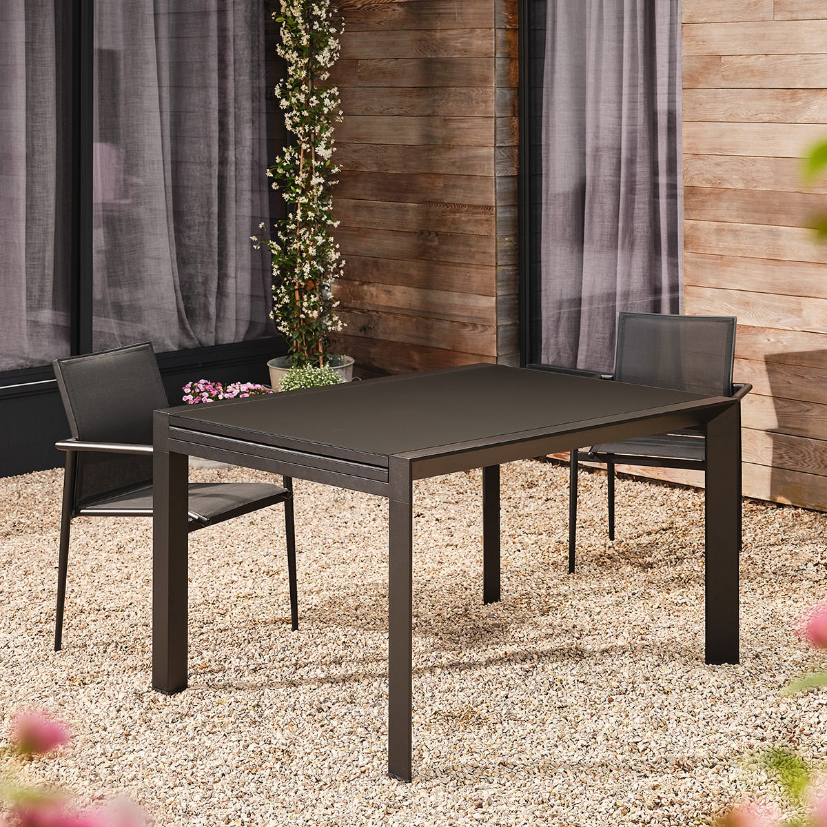 Salon de jardin aluminium et textilène noir 6/10 pers. BASALT noir, BERAH GETAH