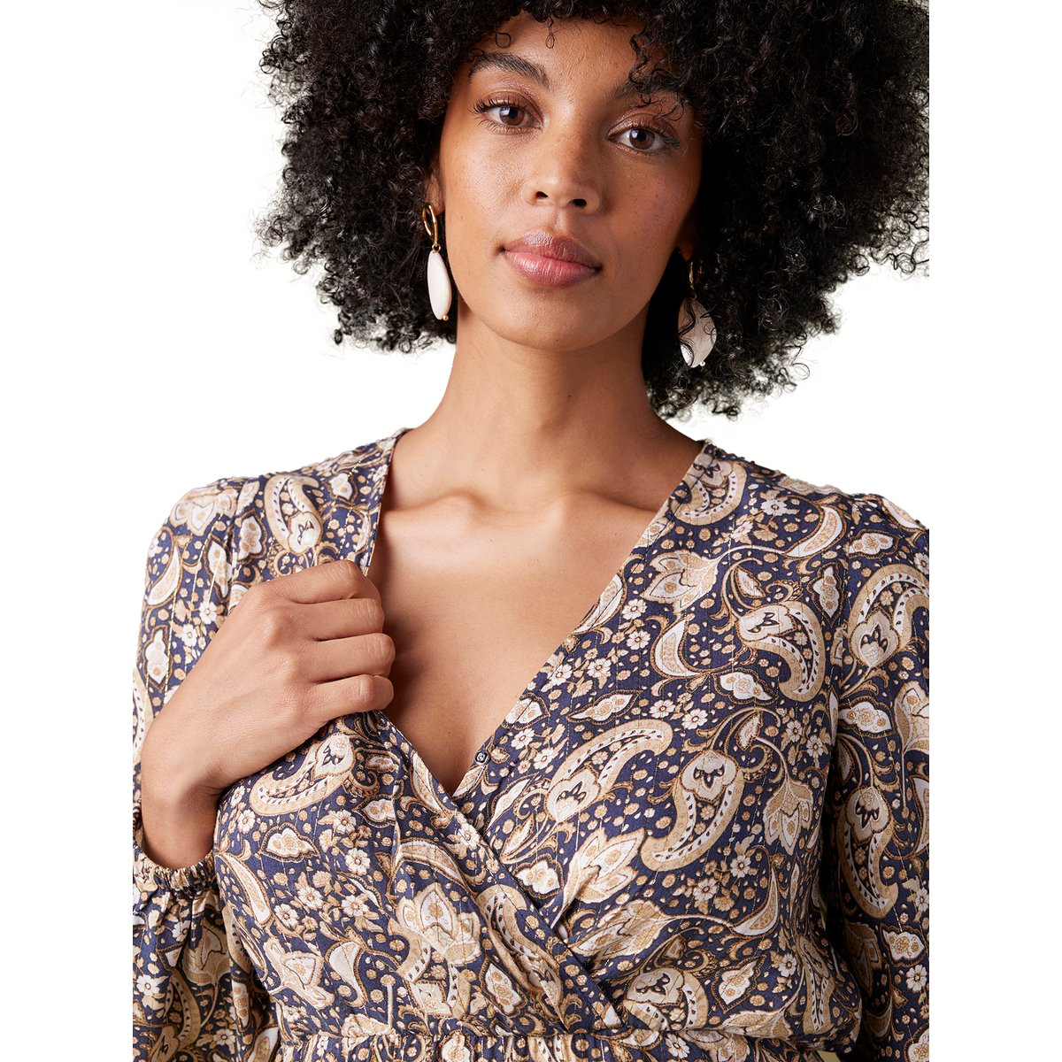 Robe grossesse et allaitement imprimée fleurs avec fil brillant marine, ENVIE DE FRAISE
