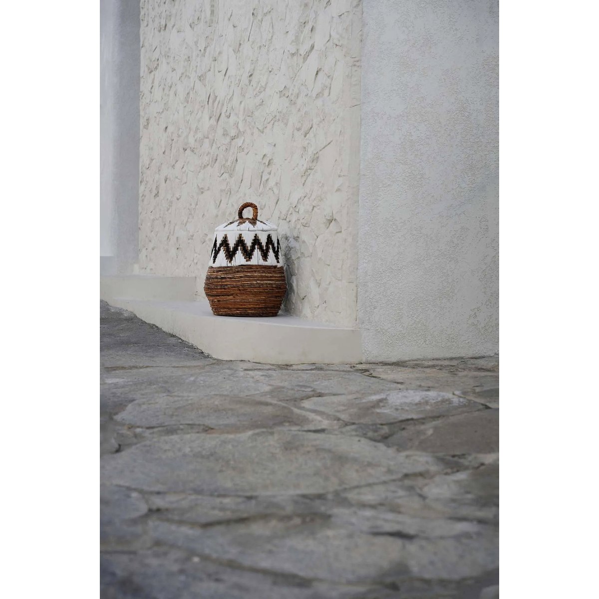 Panier en feuille de bananier LITTLE BAY blanc beige, BAZAR BIZAR