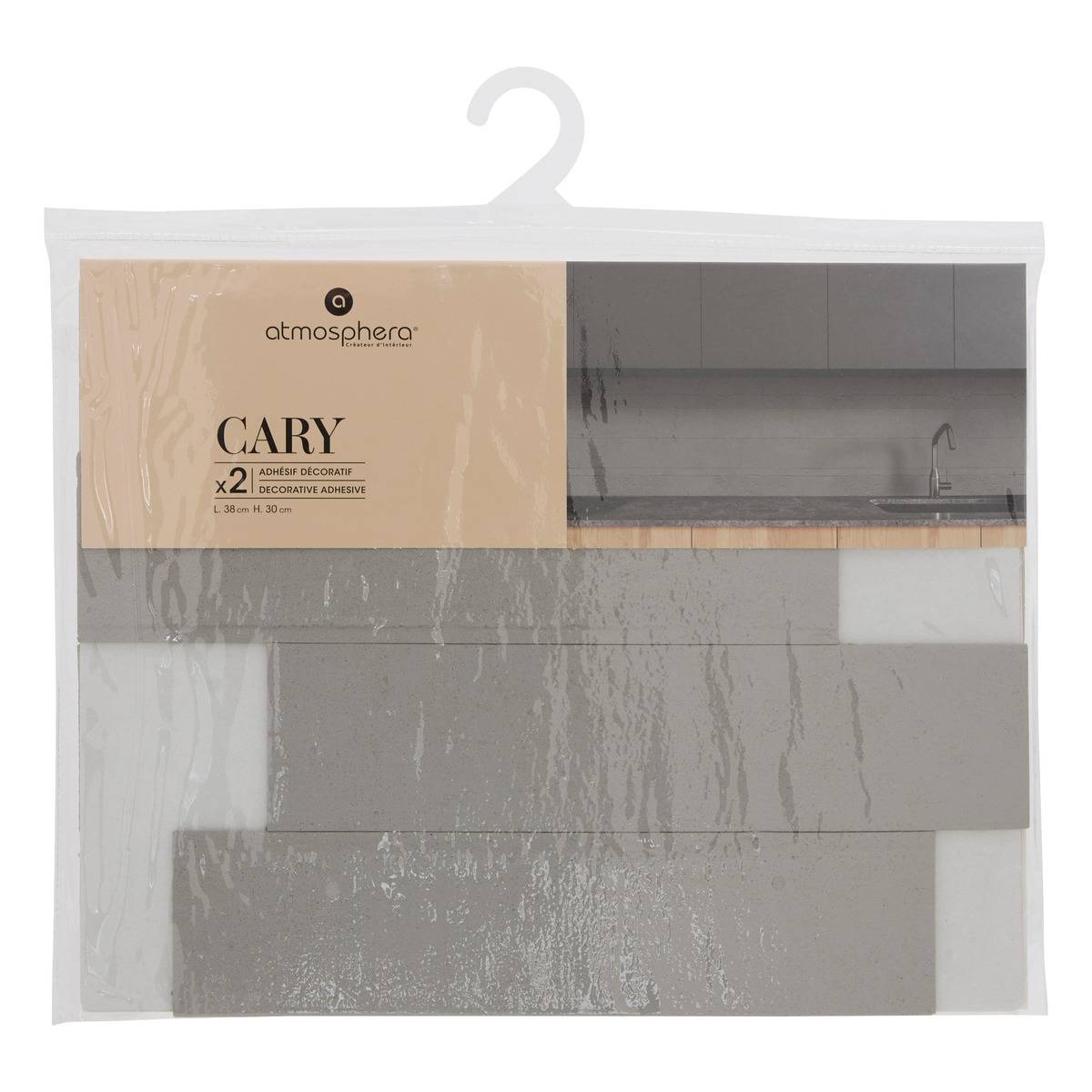 Lot de 2 stickers muraux effet travertin CARY gris graphite, ATMOSPHERA