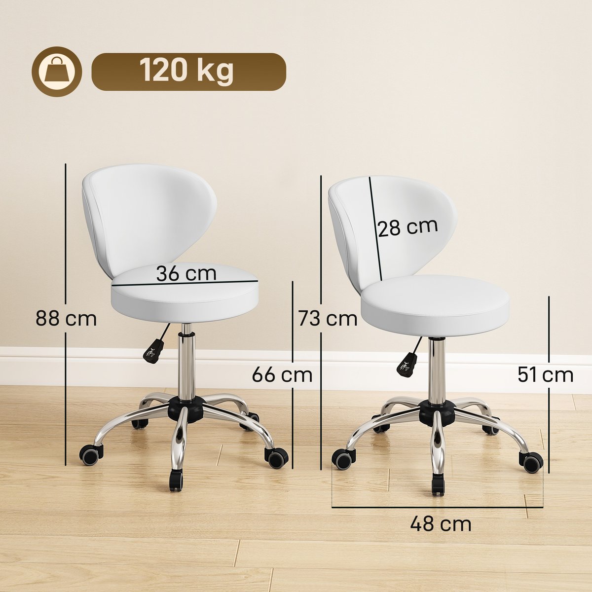 Tabouret de salon PU Blanc blanc, HOMCOM