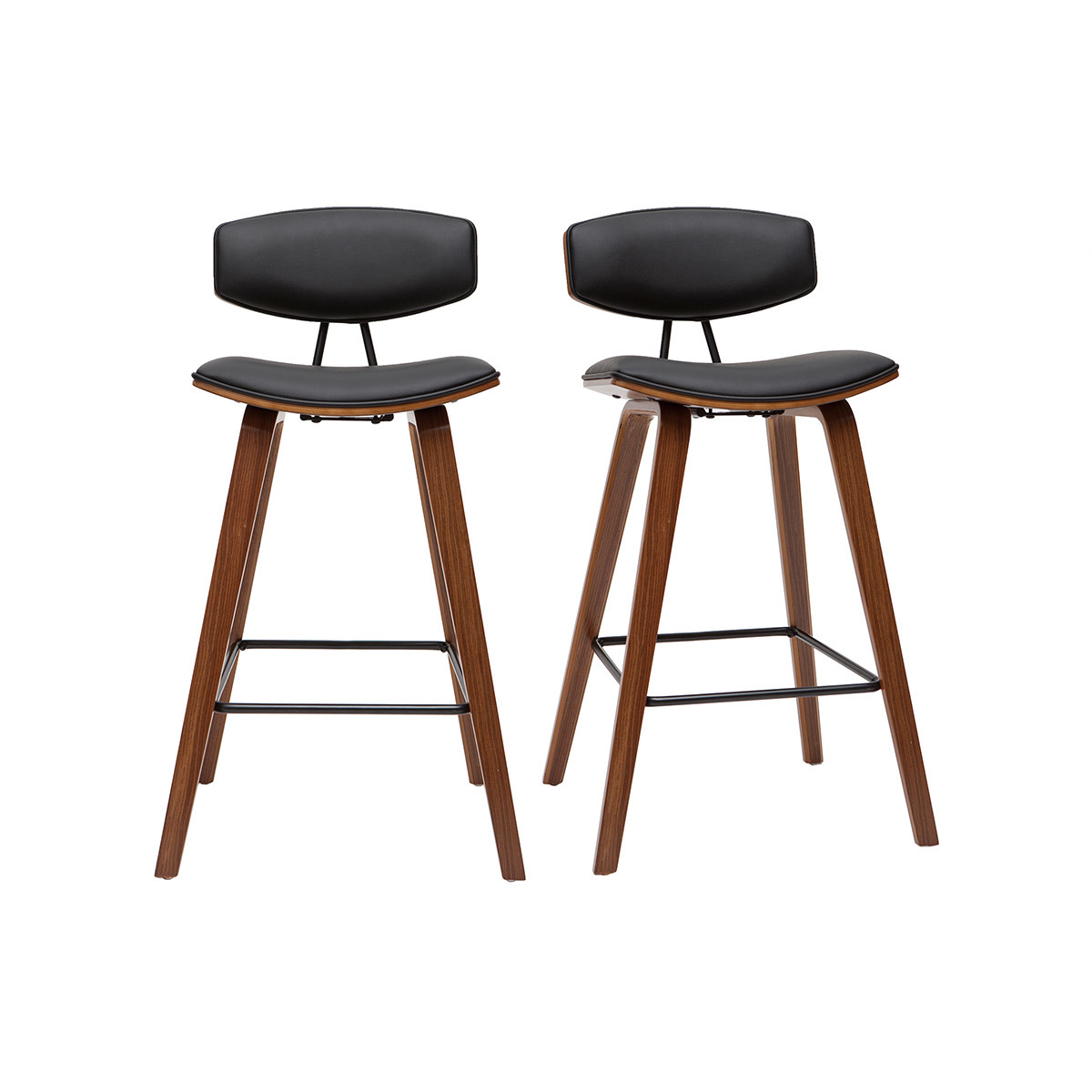 Tabourets de bar design marron et bois clair H69 cm (lot de 2) VASCO noyer / noir, MILIBOO