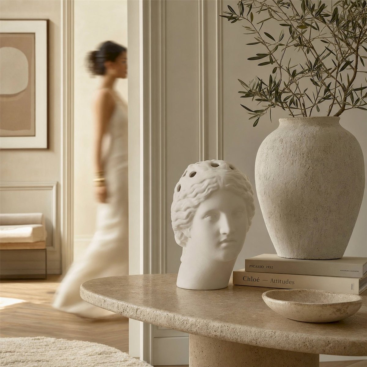 Vase tête de femme en poterie blanc, RECOLLECTION