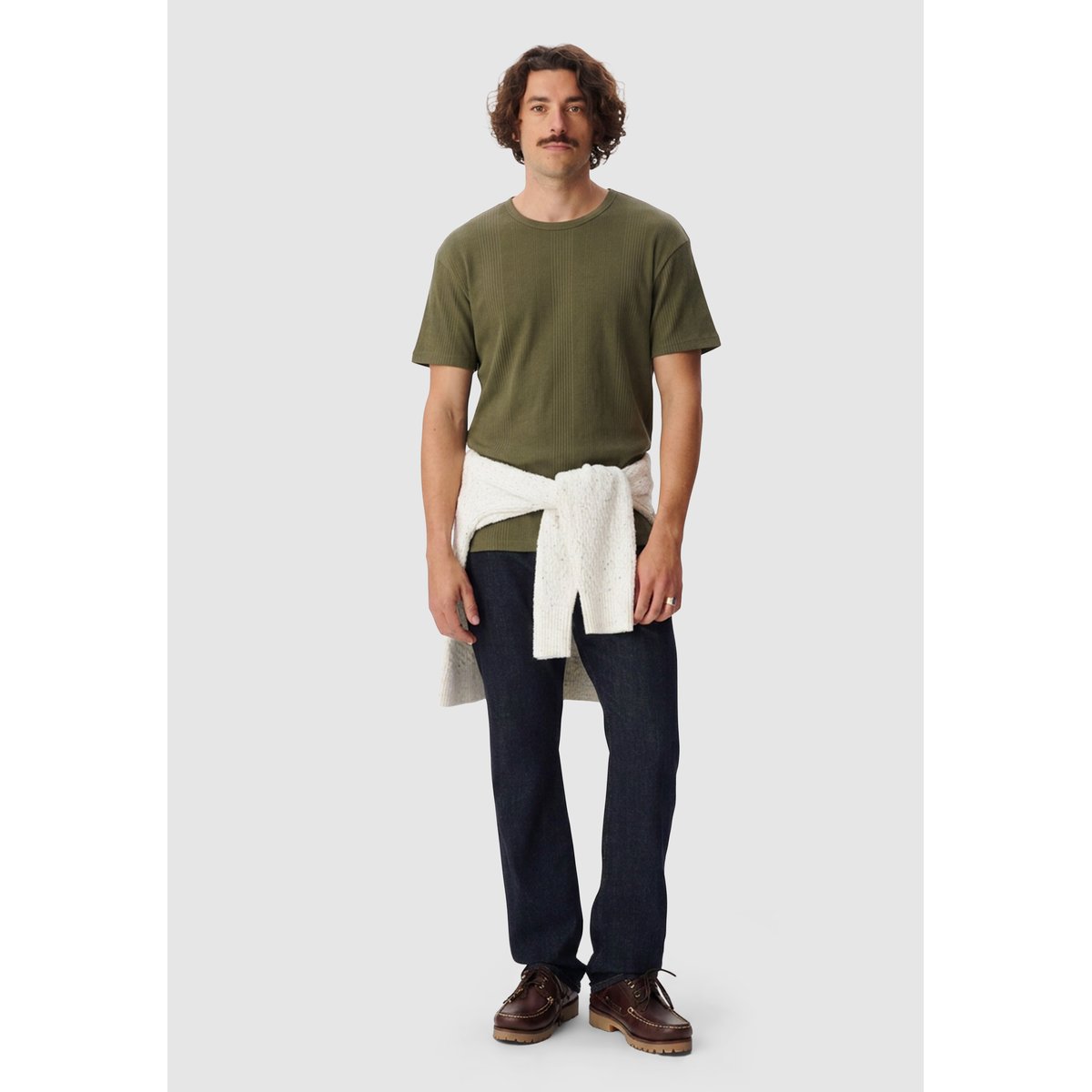 Tee-shirt maille relief rayures vert kaki, IKKS