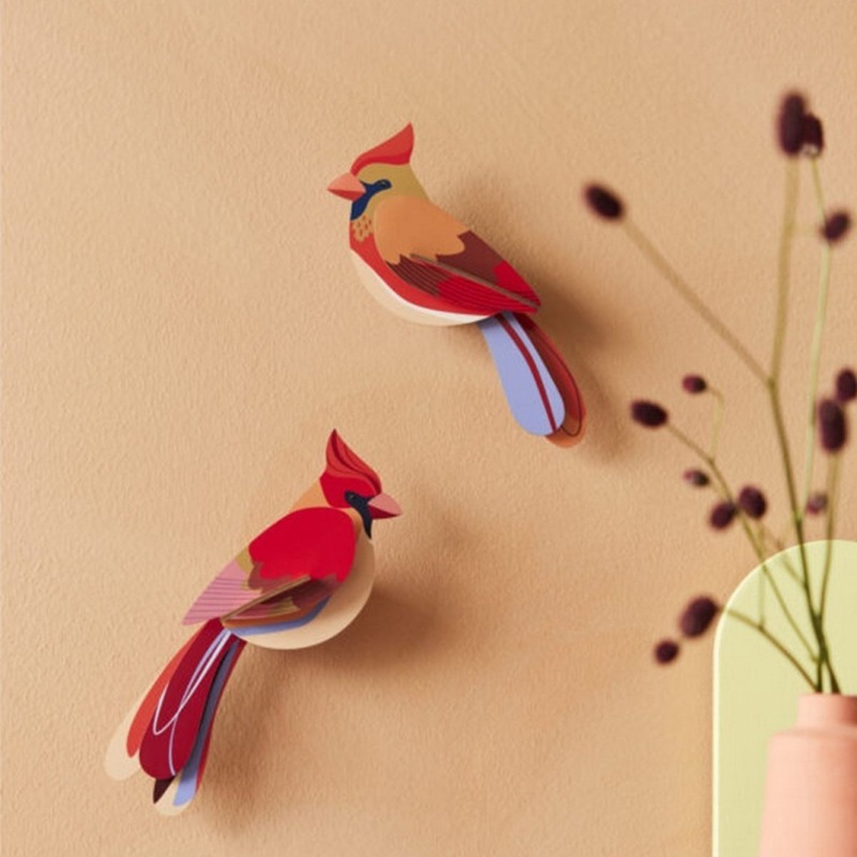 Oiseaux décoratifs carton Cardinals set de 2 rouge, STUDIO ROOF
