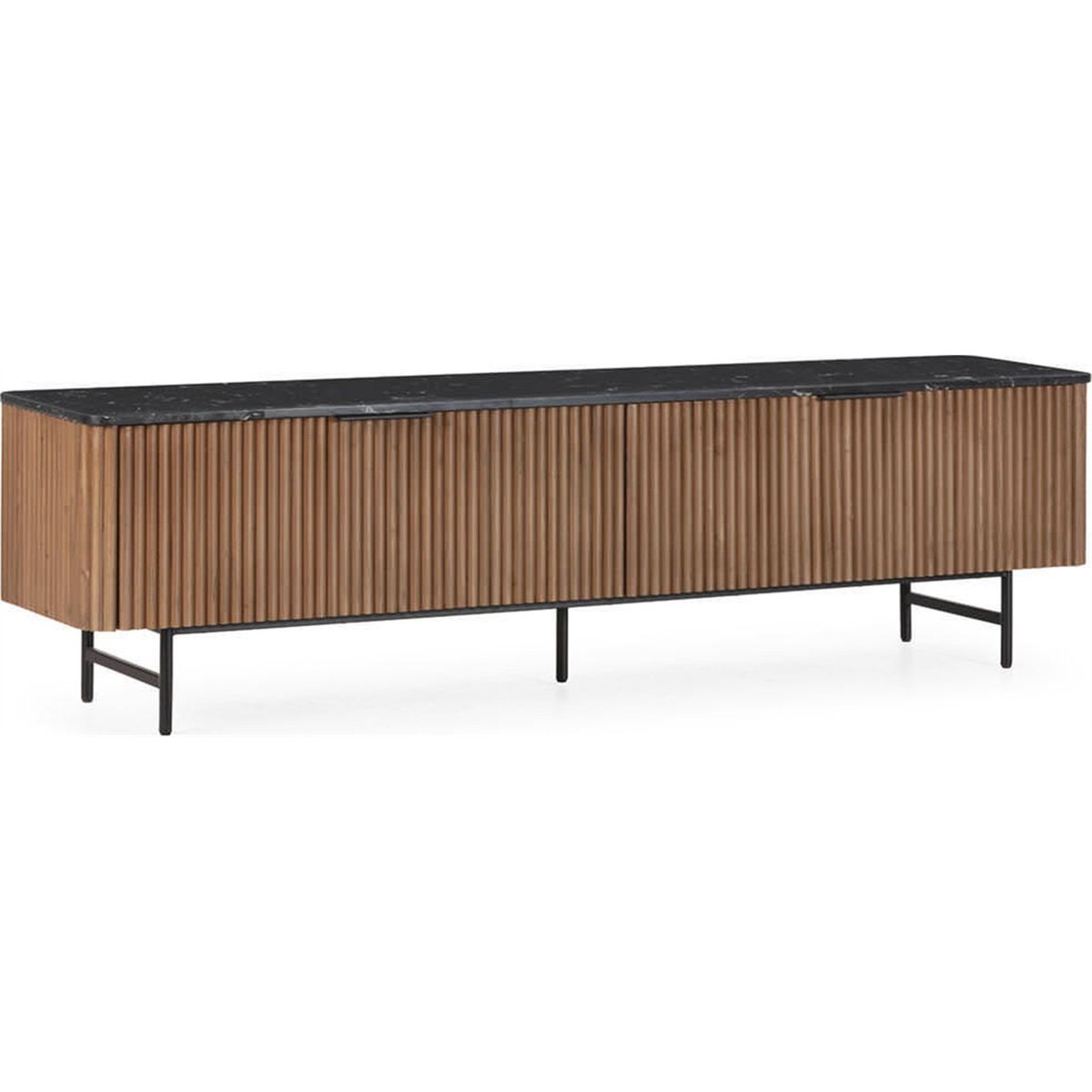 Meuble tv en bois, Plateau effet marbre noyer, noir marquina, noir mat, RECOLLECTION