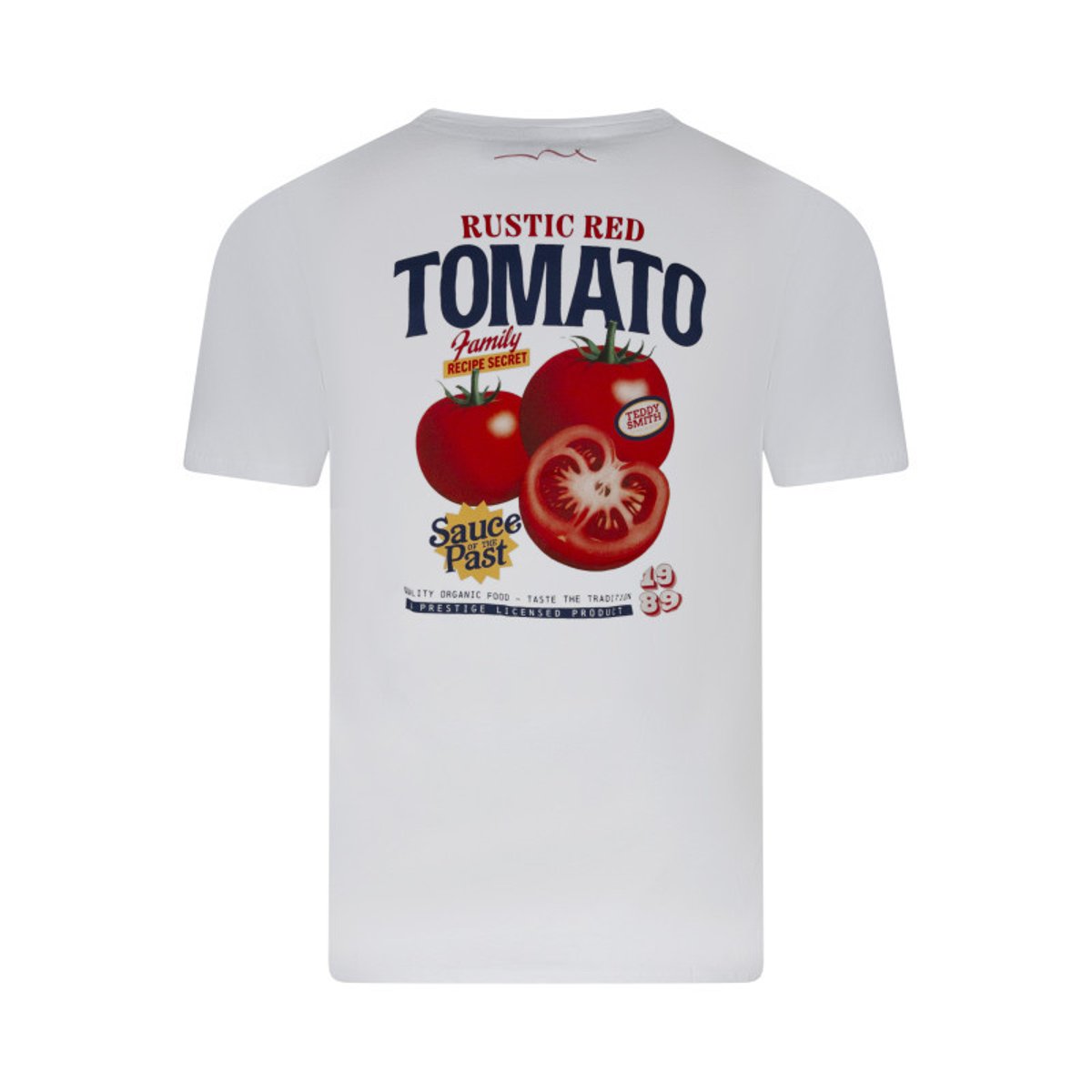 T-shirt en coton blanc uni avec une coupe droite et un imprimé dans le dos blanc, TEDDY SMITH