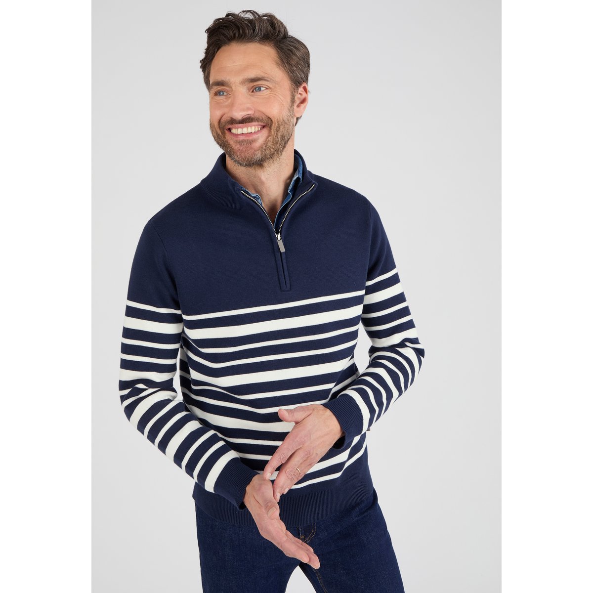 Pull col montant zippé bleu marine, DAMART