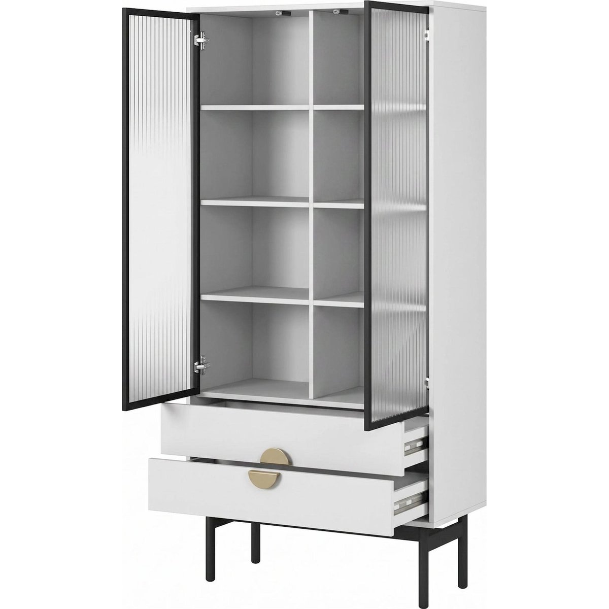 Vitrine haute 2 portes 2 tiroirs STOON blanc, RECOLLECTION