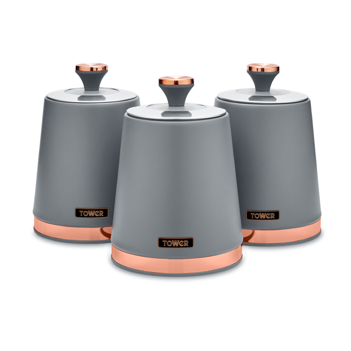Set of 3 Cavaletto Tea Coffee Sugar Canisters grey, TOWER