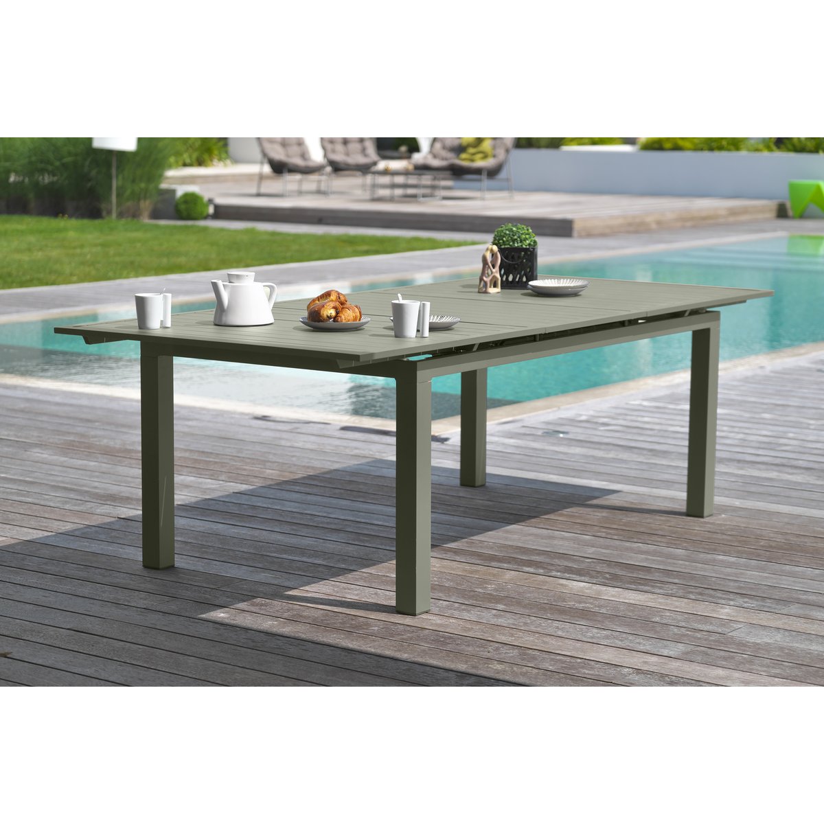 Ensemble repas de jardin 6 places en aluminium MIAMI kaki, DCB GARDEN
