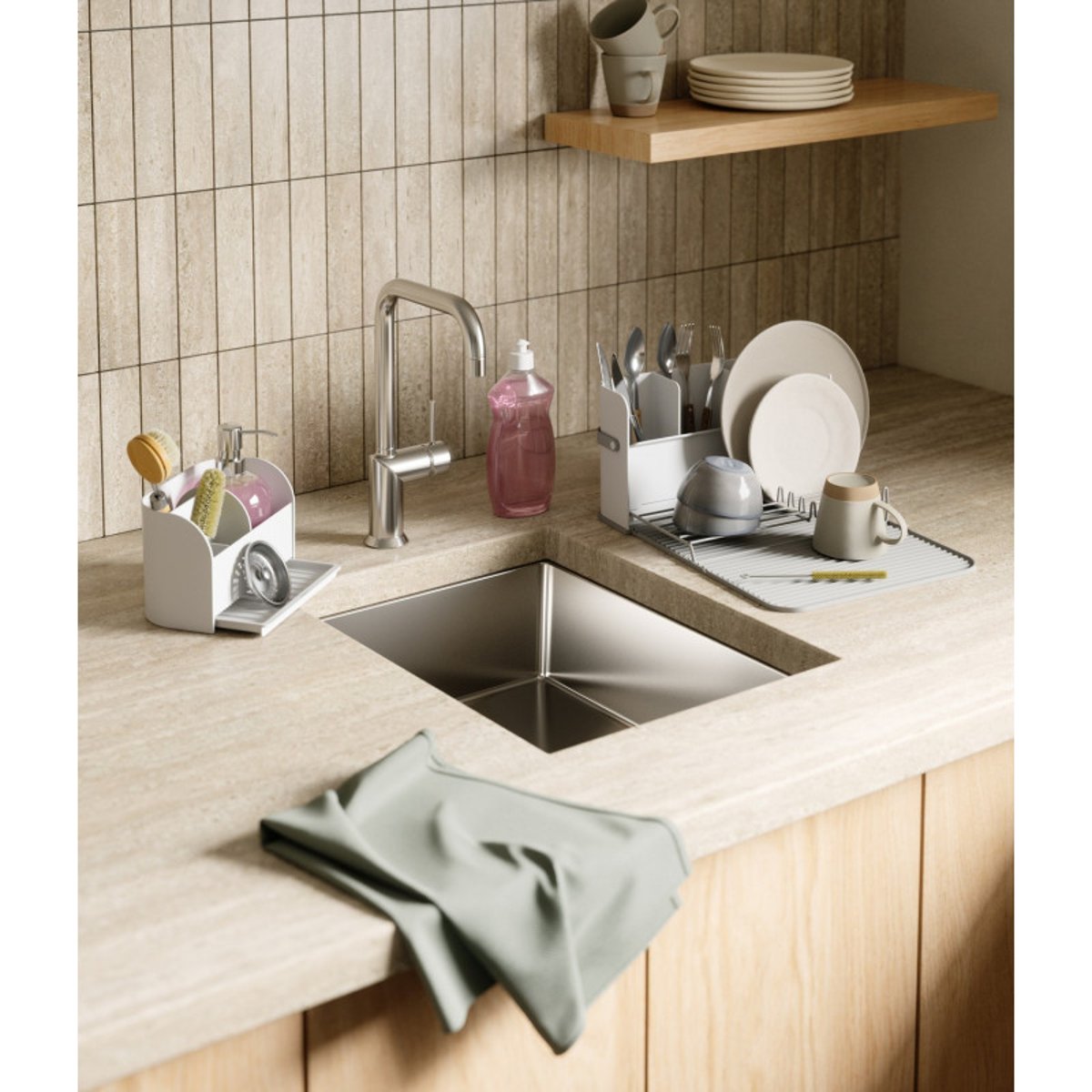 Porte éponge cuisine pompe à savon SLING blanc, UMBRA