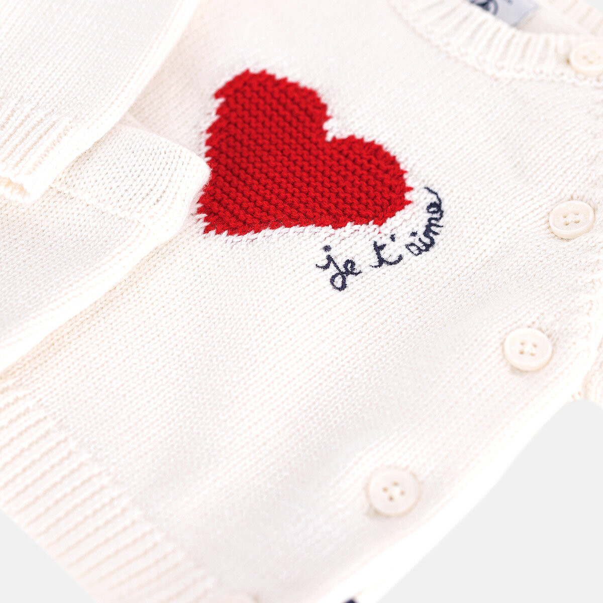 Completo in maglia jacquard, motivo a cuori ecru , PETIT BATEAU