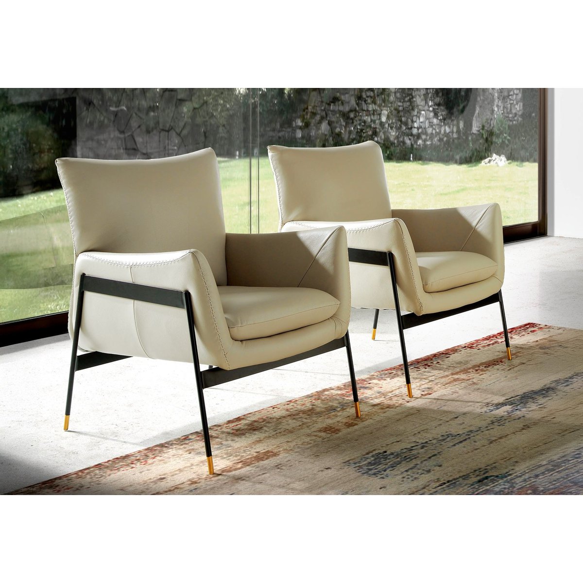 Fauteuil en cuir gris perle gris perle | noir, ANGEL CERDA