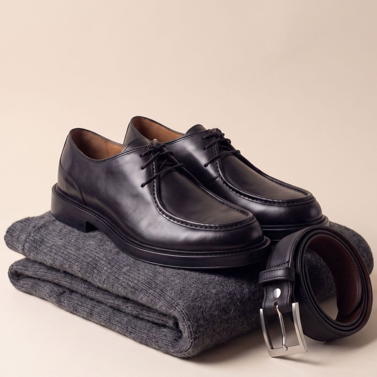 Derbies plateau Mathis cuir noir, JULES & JENN