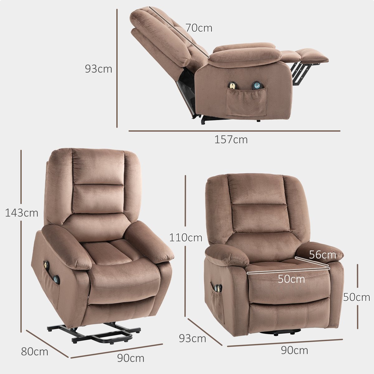 Fauteuil releveur multifonctionnel Polyester marron, HOMCOM