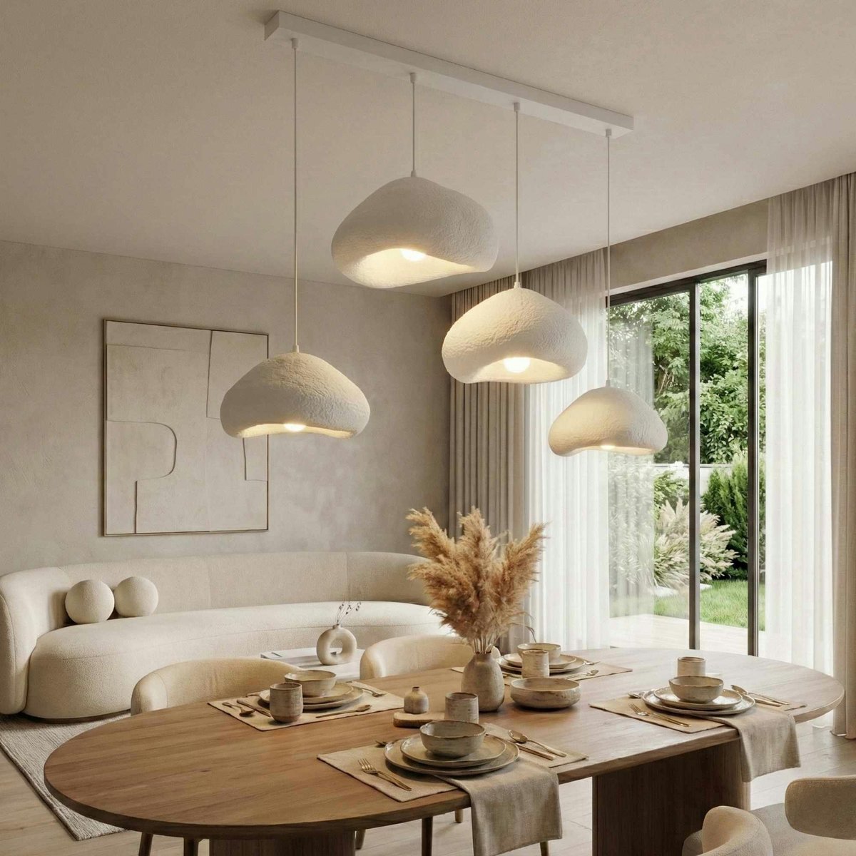 Suspension de table 4 lampes en ligne NOXIS blanc, PIER IMPORT