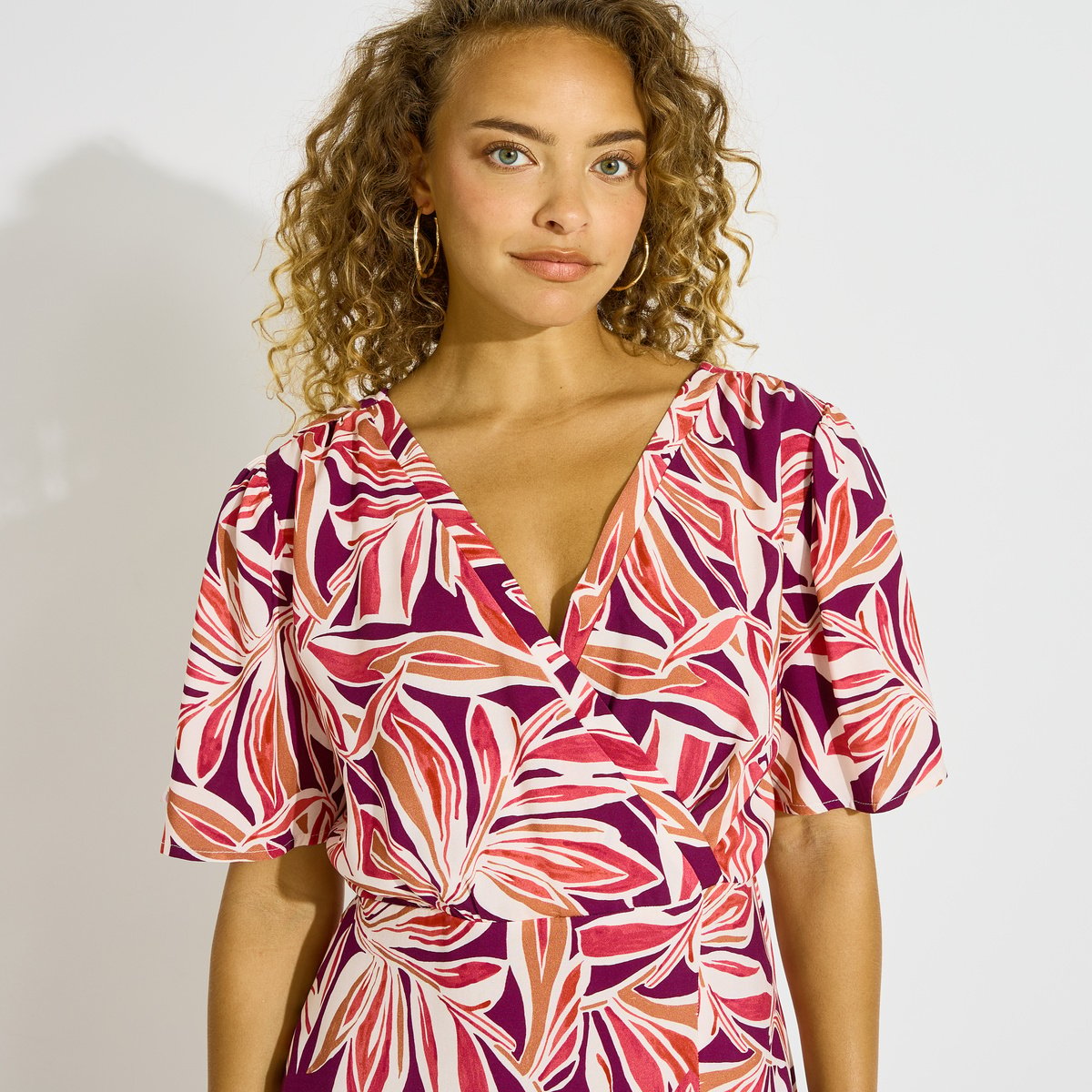 Robe longue habillée imprimé fleuri rose violet, GRAIN DE MALICE