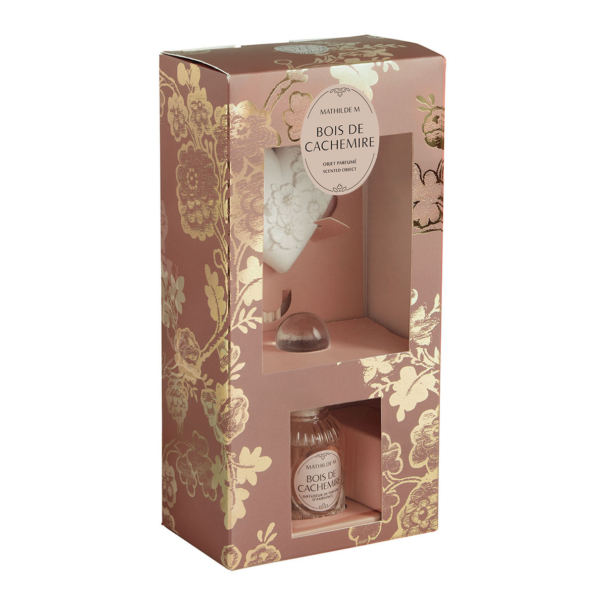 Coffret diffuseur et décor parfumé Bois de Cachemire TRÉSOR DE FLEURS rose, MATHILDE M