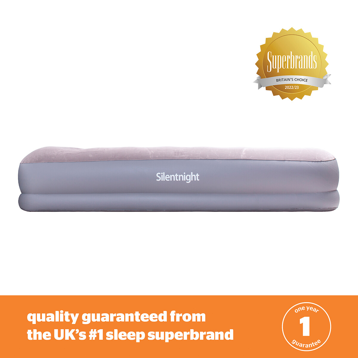 King Flock Airbed with Electric Pump in Grey silver-coloured, SILENTNIGHT
