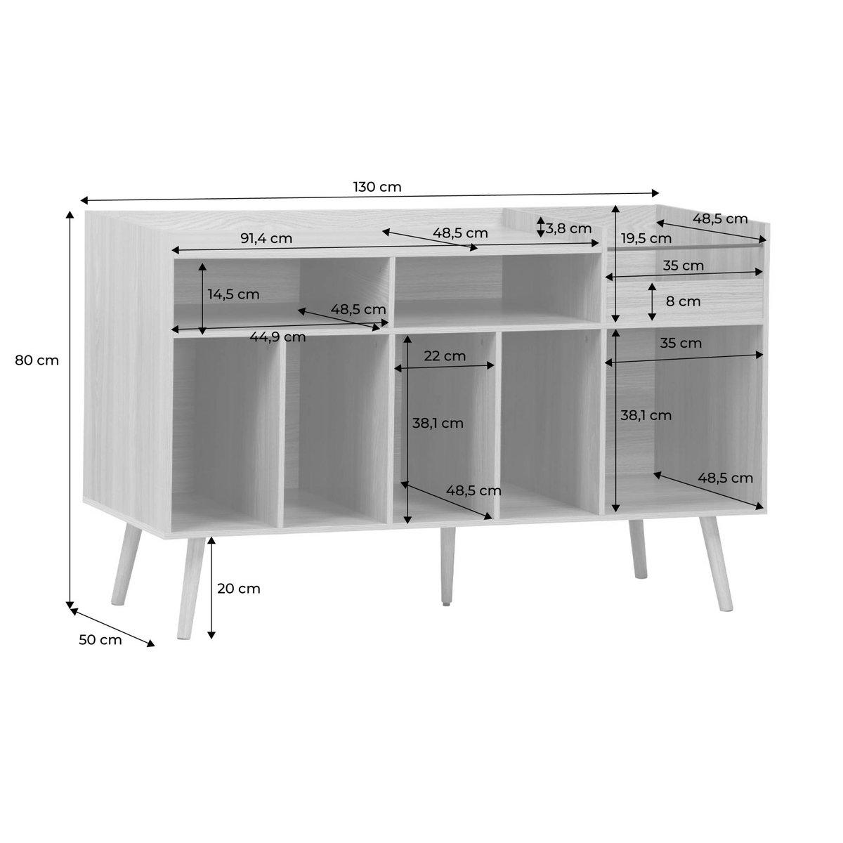 Meuble vinyle XL vintage décor bois 130cm DUNE naturel, SWEEEK