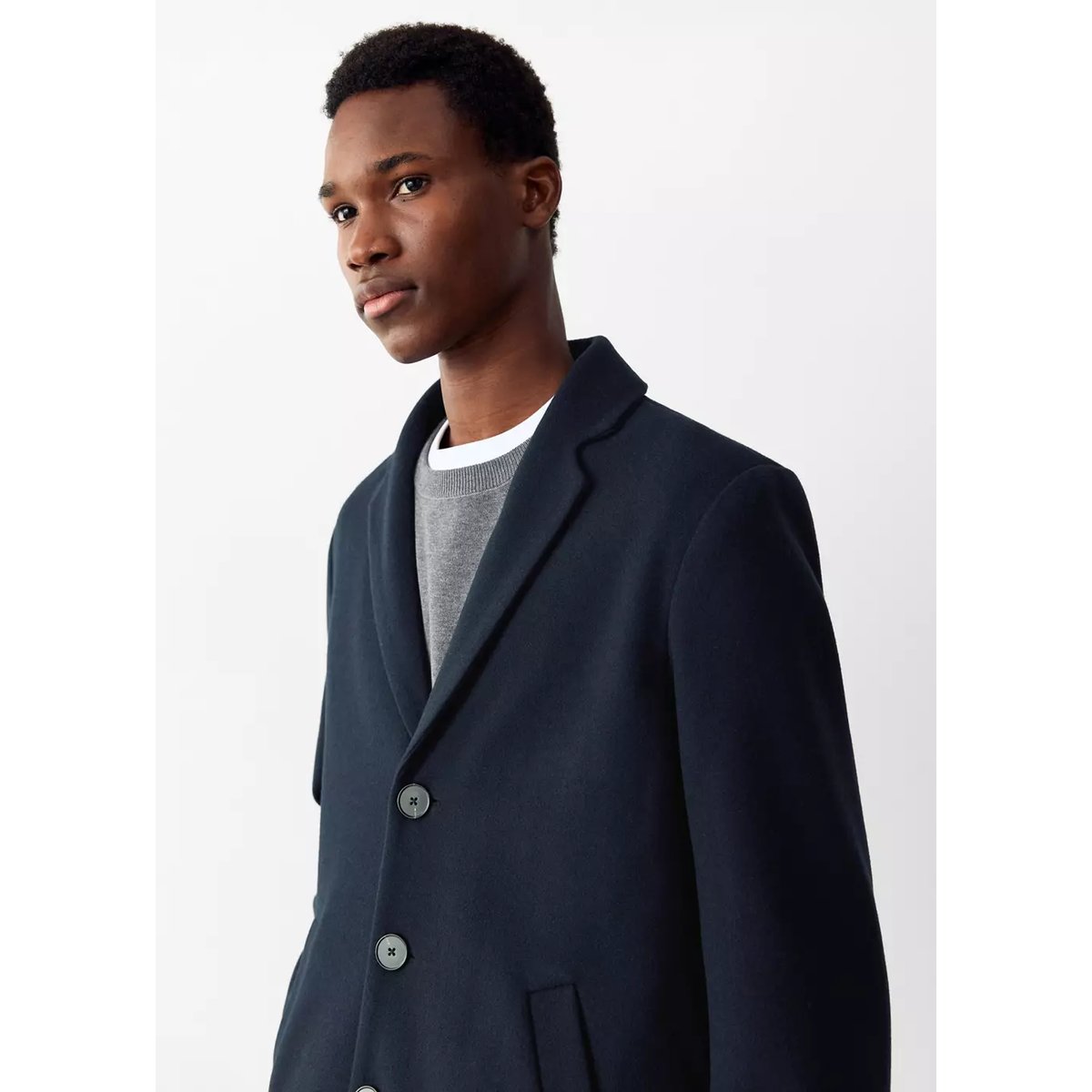 Manteau en drap col à revers bleu marine, MANGO TEEN