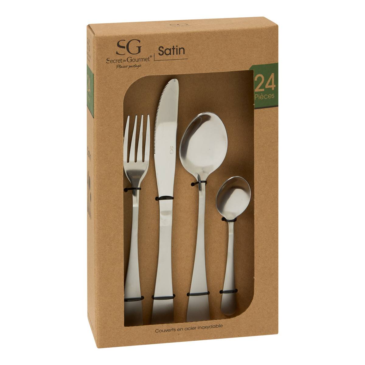Ménagère 24 pièces en acier inoxydable SATIN argent, SECRET DE GOURMET