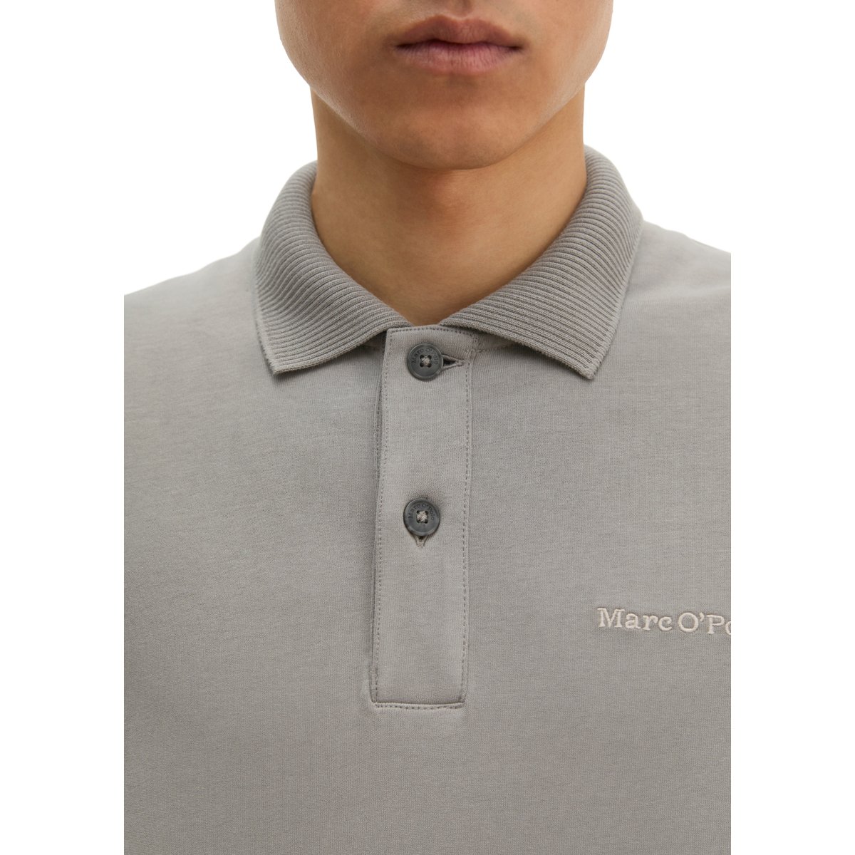 Polo à manches longues relaxed en jersey de coton bio épais gris, MARC O'POLO