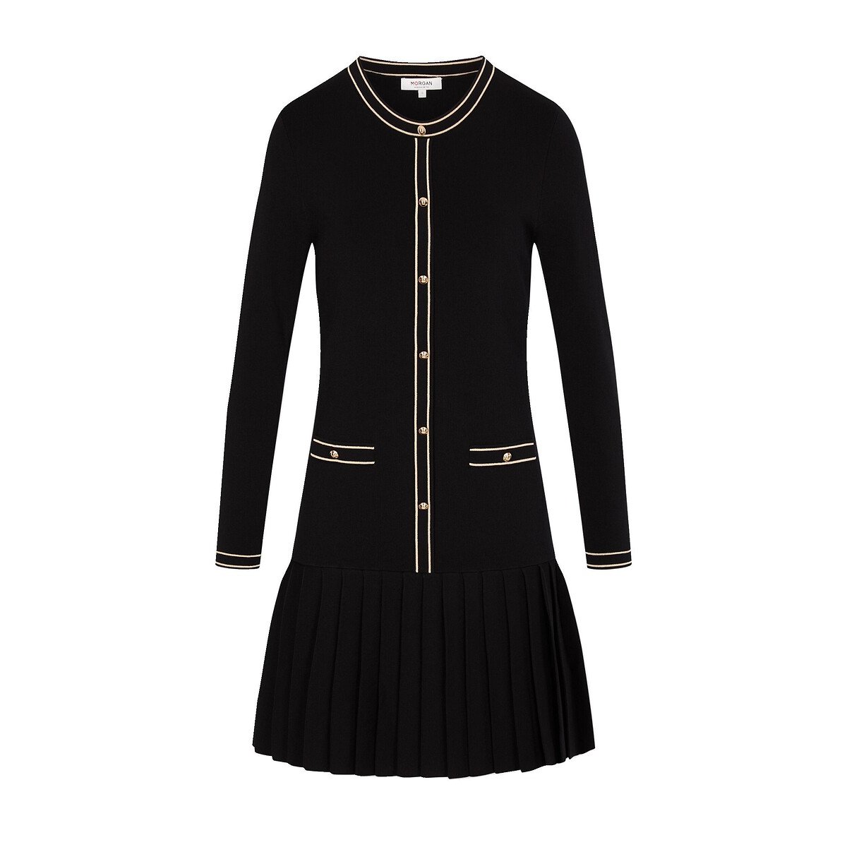 Abito in con maglia con gonna plissettata nero , MORGAN