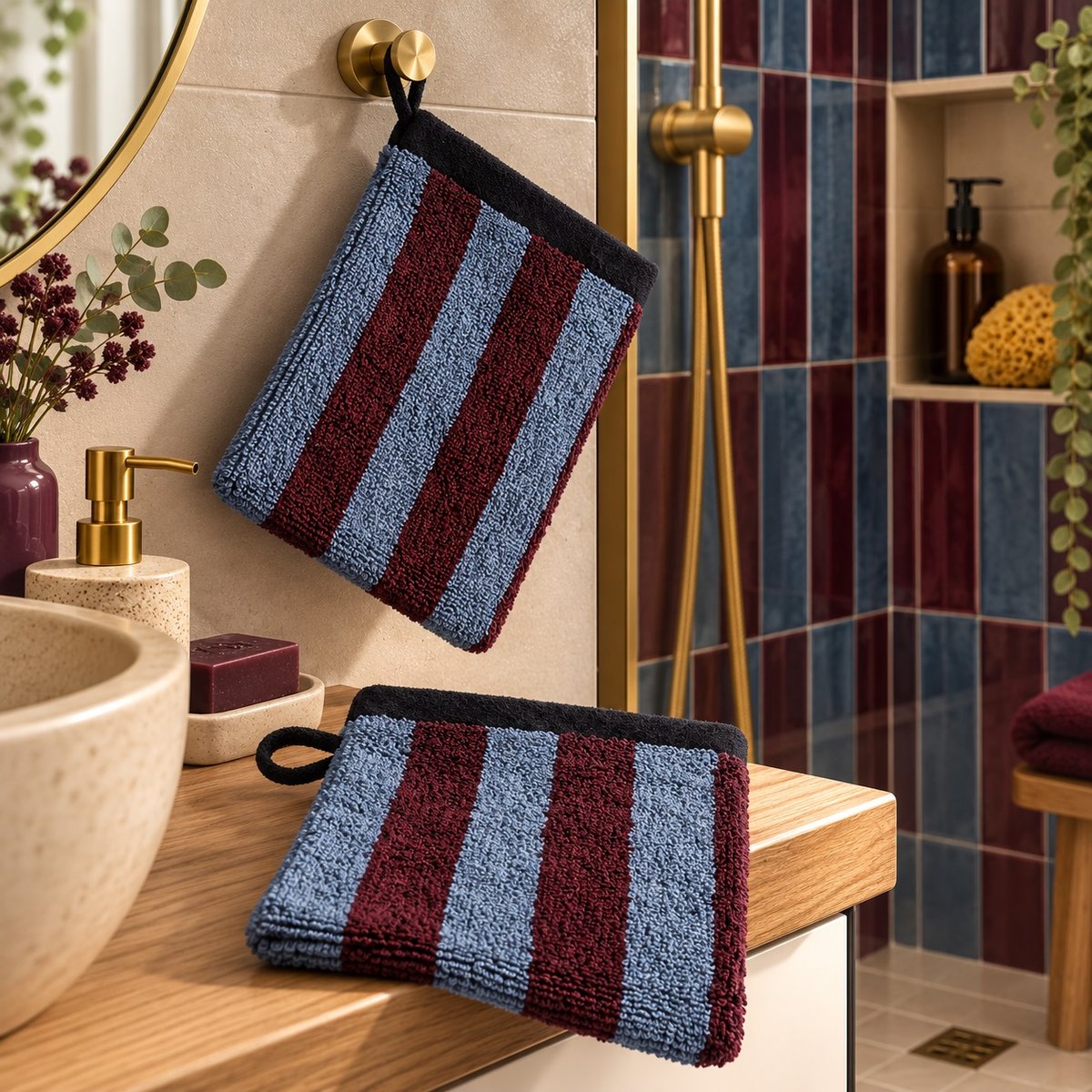 Lot de 2 gants de toilette Symphonie Solaire myrtille, EDEN