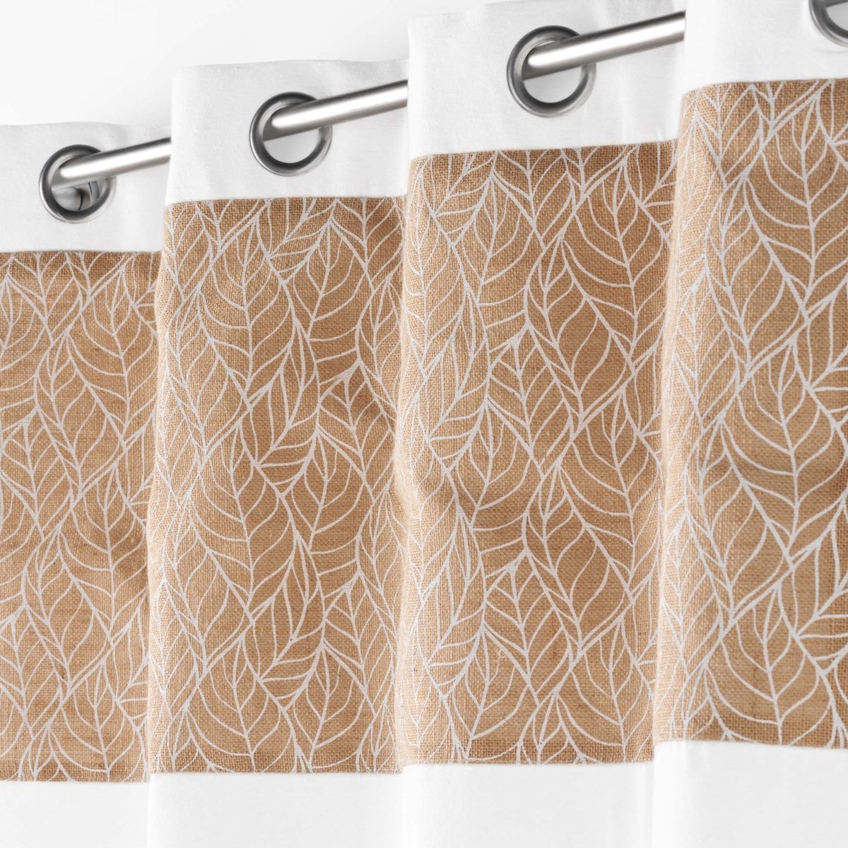 Rideau bi-matière avec toile de jute imprimée blanc, DOUCEUR D'INTÉRIEUR