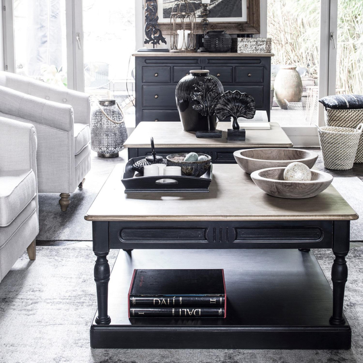 Table basse carrée - MANOIR noir, INTERIOR'S