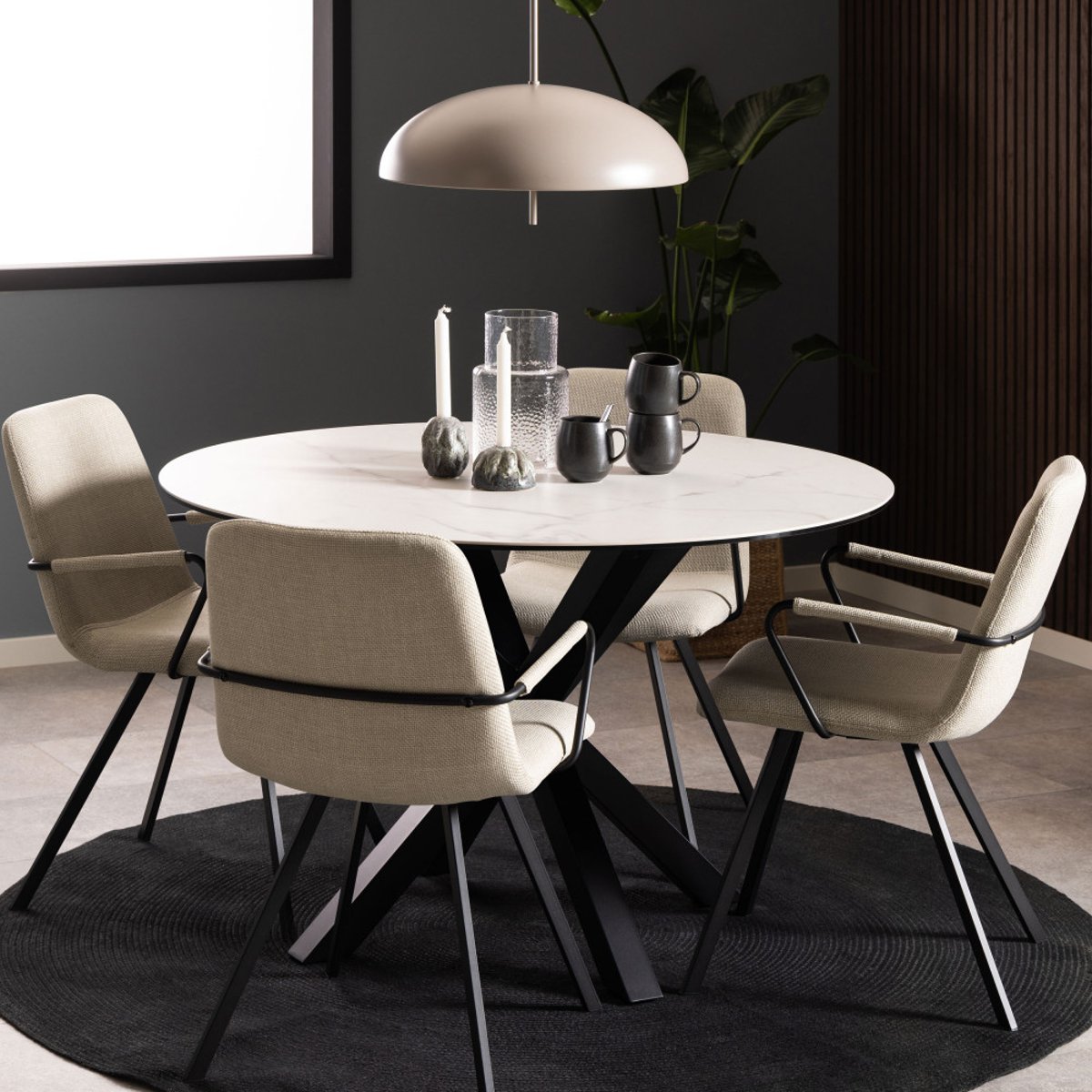 Table à manger 4 personnes ronde en céramique et métal- EURAME blanc, DRAWER