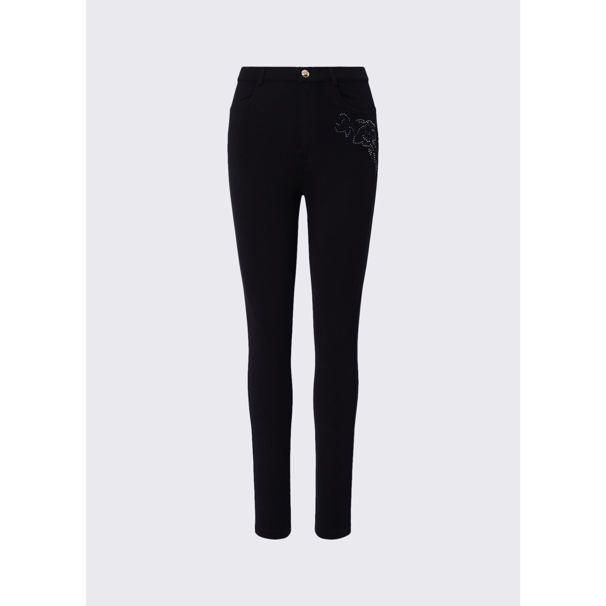 Pantalon skinny avec broderie bijou noir et ramage, LIU JO