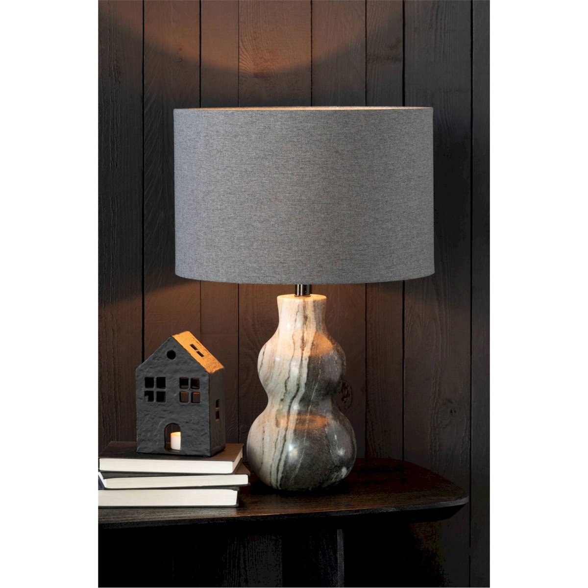 Lampe à poser en marbre noir et gris clair, RECOLLECTION