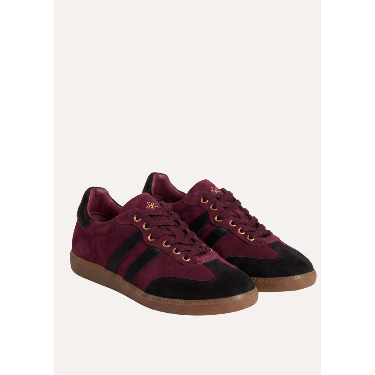 Baskets à lacets en cuir bordeaux / noir, LA FEE MARABOUTEE