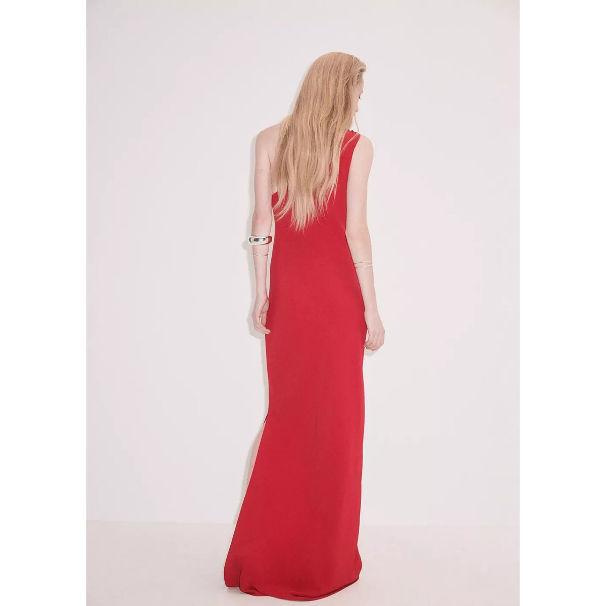 Robe col asymétrique avec détail nœud rouge, MANGO