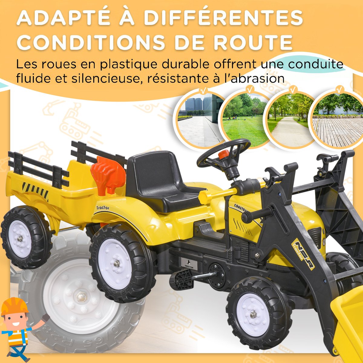 Voiture de chantier pour enfants Plastique jaune et noir, HOMCOM