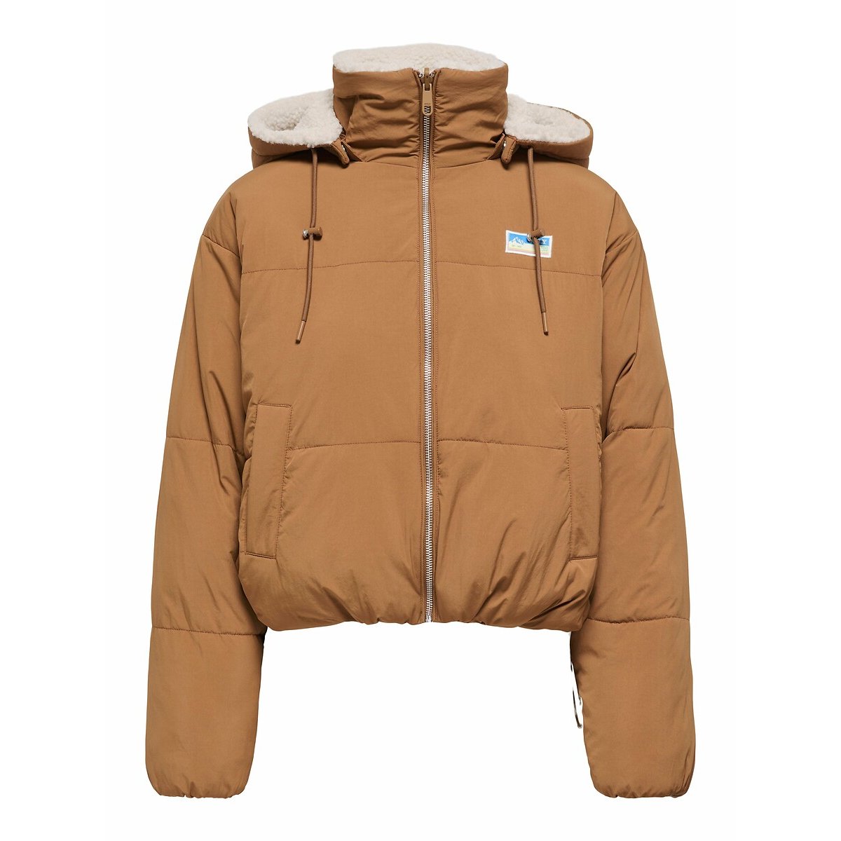 Reversible Short Coat in Sherpa with Zip Fastening and Hood ecru , ONLY