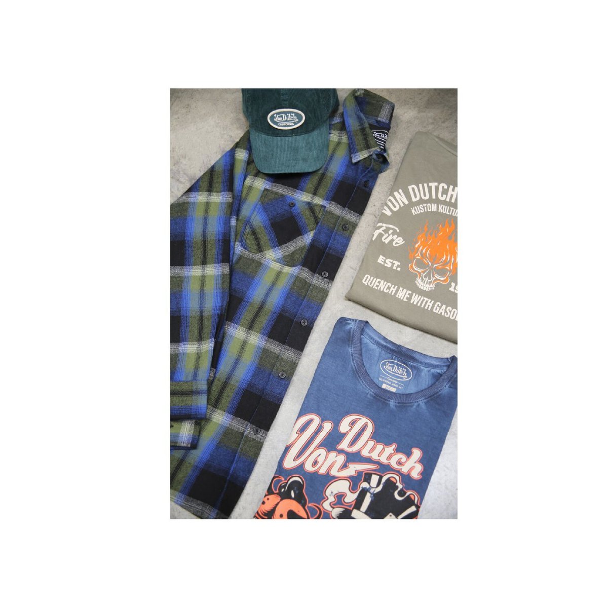 Surchemise bucheron structurée coton bleu/vert/bleu marine, VON DUTCH