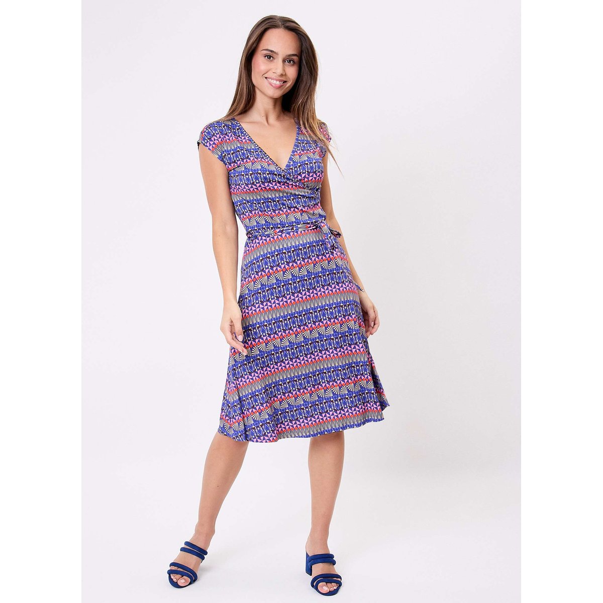 Robe imprimée maille évasée fluide ADELE bleu baya, PRINCESSE NOMADE