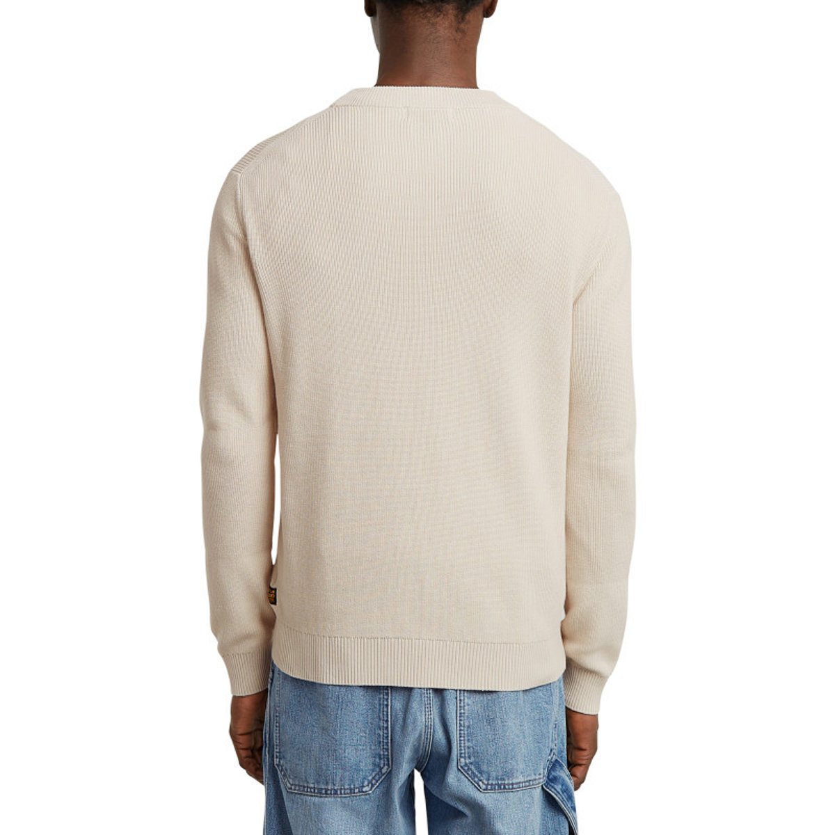 Pull en coton vert uni avec un col rond et un patch d'authenticité blanc, G-Star RAW