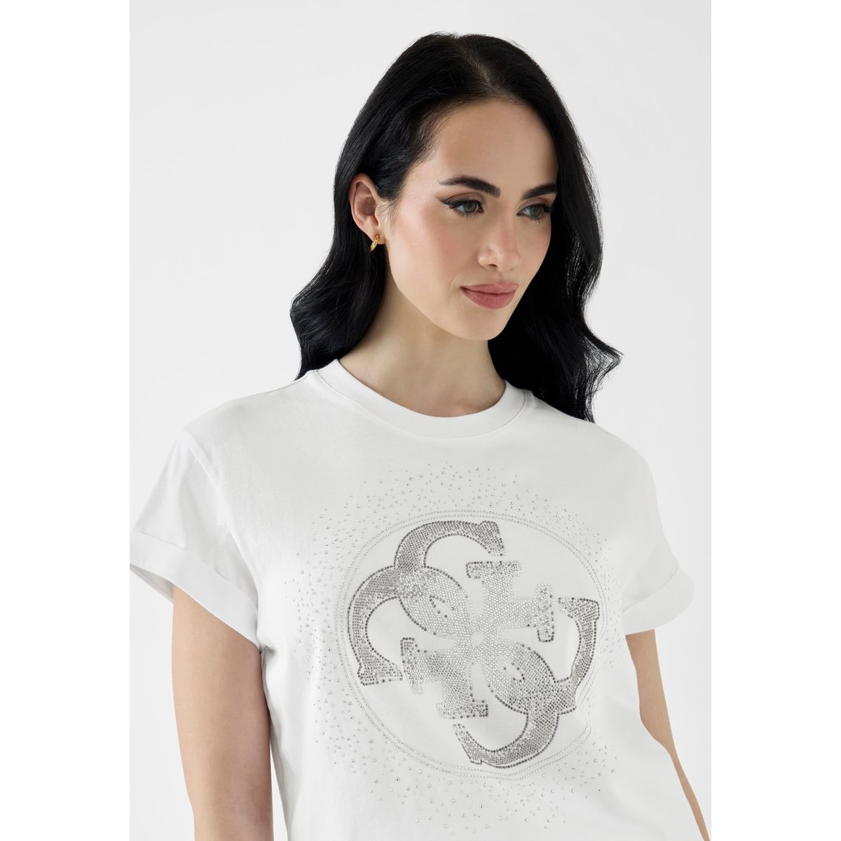 T-Shirt Avec Logo En Strass blanc, GUESS