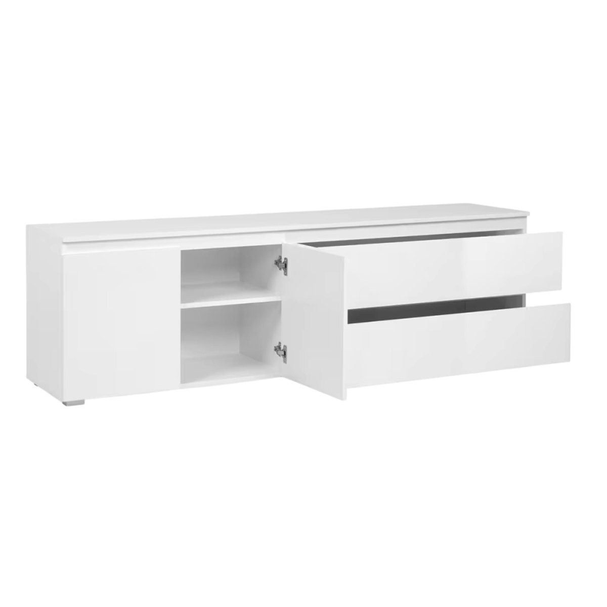 Long meuble TV blanc 2 portes 2 tiroirs ALVA blanc, PIER IMPORT