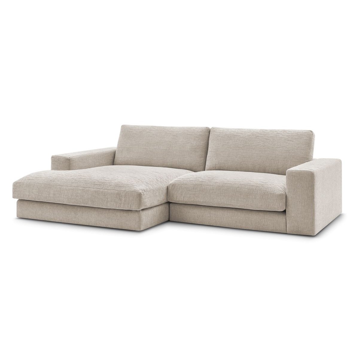 Canapé d'angle fixe 4 places en tissu texturé, LEONARD beige, BOBOCHIC