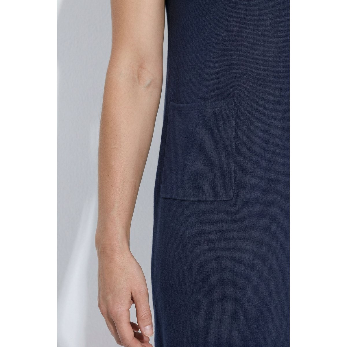 Robe en maille sans manches, bords roulottés marine, ULLA POPKEN