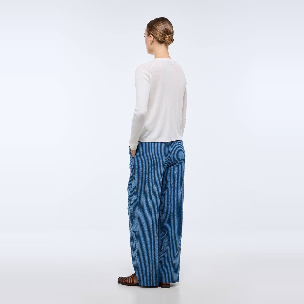 Pantalon large rayé taille semi-elastiquée tornade, MONOPRIX