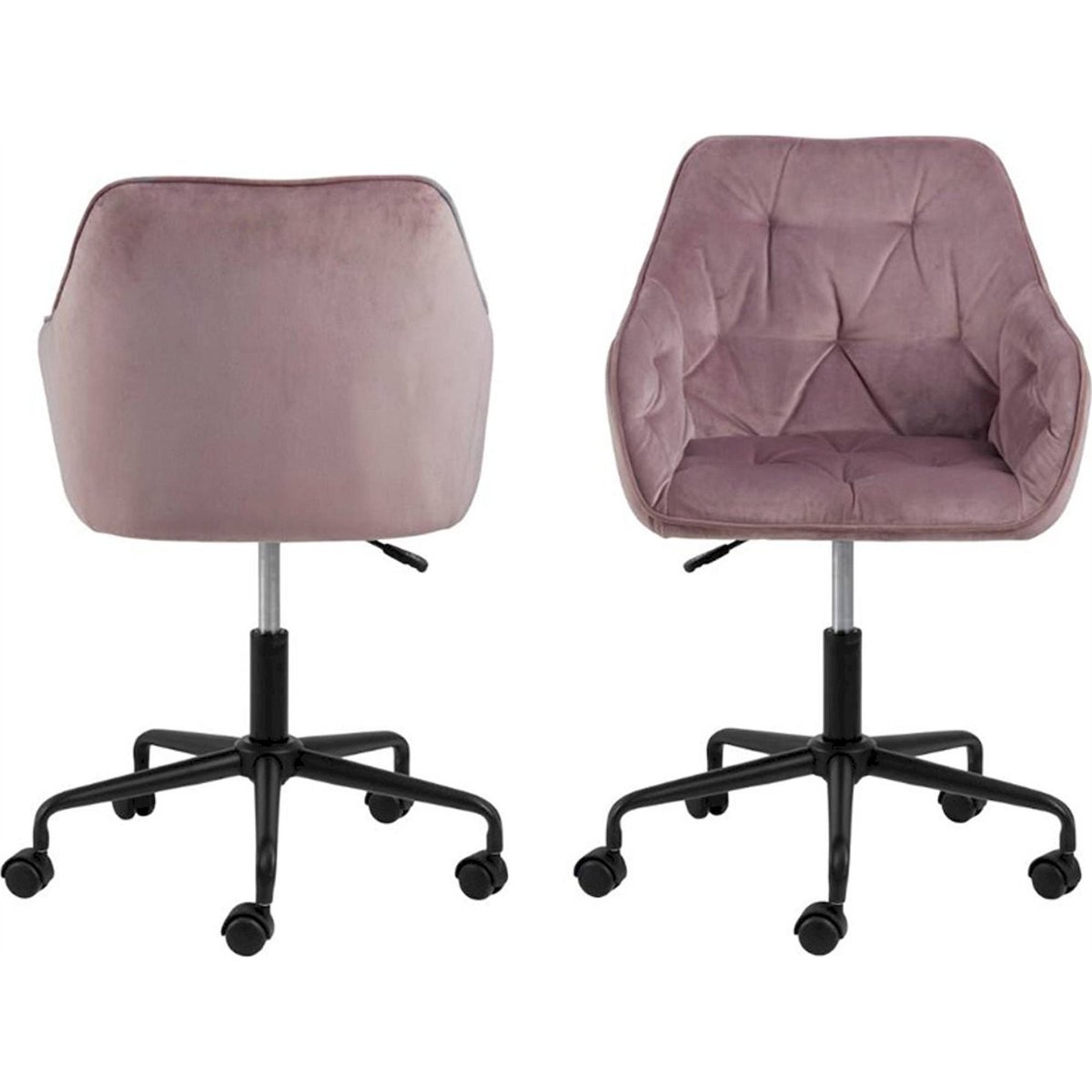 Fauteuil de bureau velours capitonné DIANERCO rose poudré, RECOLLECTION
