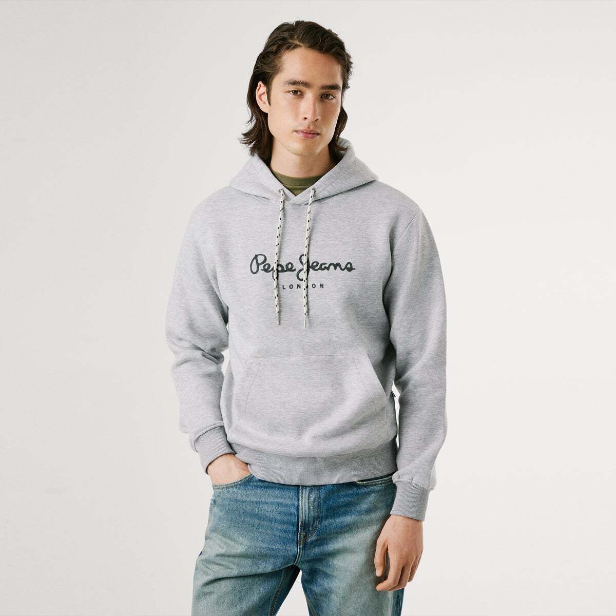 Sweat À Capuche Avec Logo gris chine, PEPE JEANS